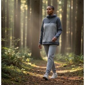 Columbia Sunday‎ Summit Quilted Hoodie Womens L Gray Outdoor 1/4 Zip Hiking Cozy